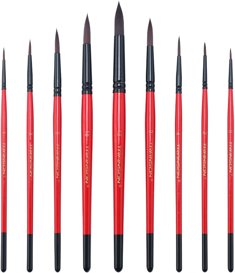 TRANSON Round Paint Brush Set 9pcs Synthetic Sable Hair for Acrylic Painting Watercolor Painting Gouache Ink Craft and Detail Painting - Image 2